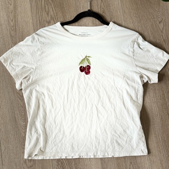 Abercrombie & Fitch Tops - Abercrombie & Fitch Skimming White Tee Cherry Green Embroidery Y2K Sz.M